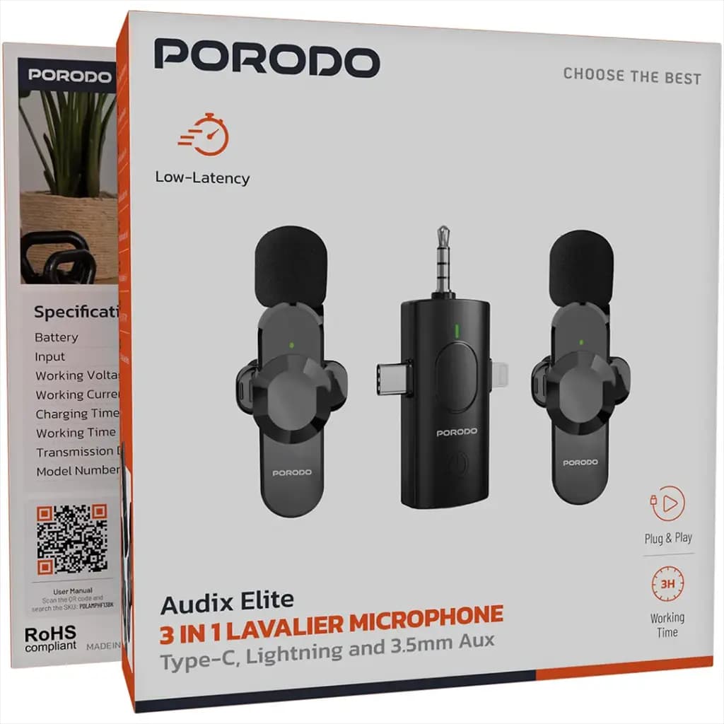 Porodo Audix Elite 3 In 1 Lavalier Microphone thumbnail 3