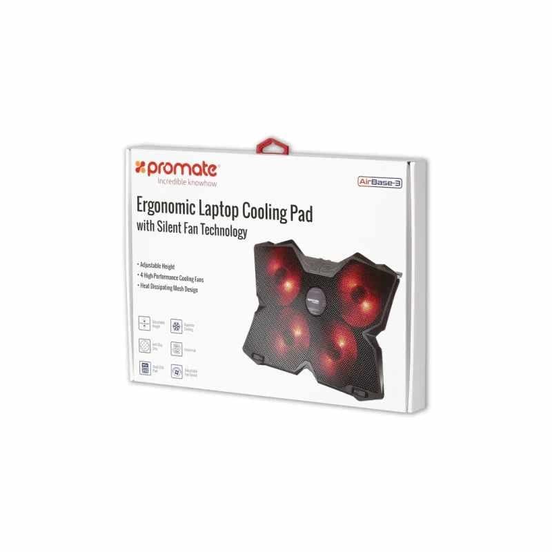 Promate AirBase-3 Ergonomic Laptop Cooling Pad with Silent Fan Technology thumbnail 3