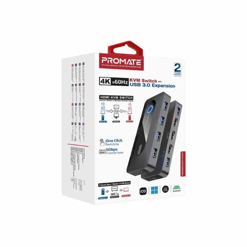 Promate MediaSwitch-KVM 4K@60Hz KVM Switch with USB 3.0 Expansion thumbnail 4