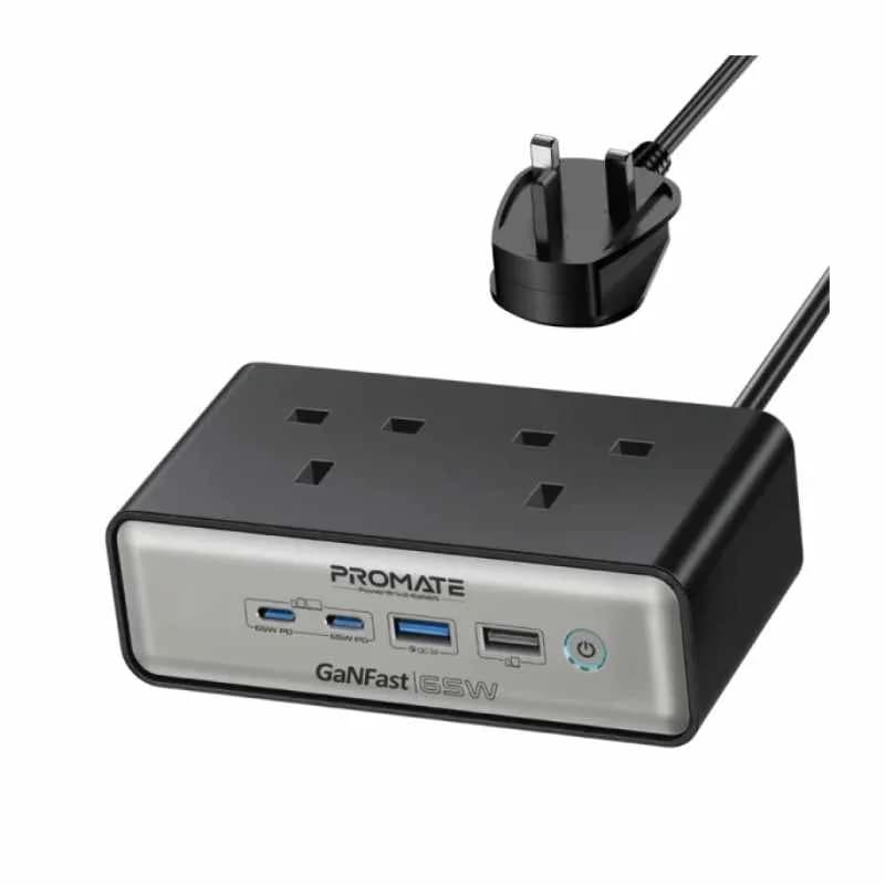 Promate PowerBrix2-Gan65 65W Power Delivery GaNFast™ Charging Station with 3250W Dual AC Socket thumbnail 3
