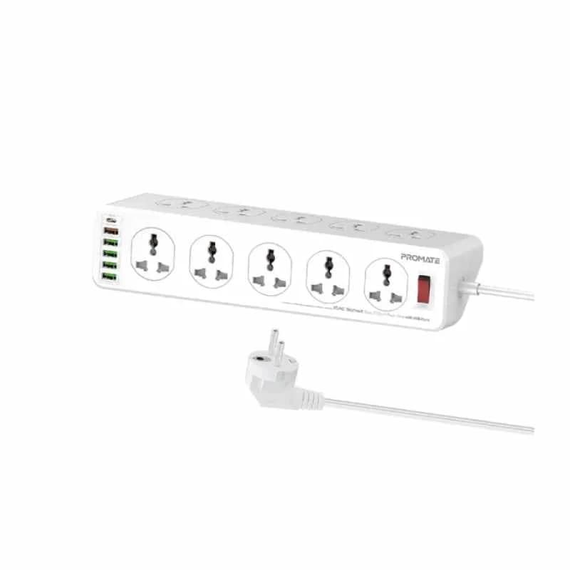 Promate PowerMatrix-3M 10AC Socket Space Efficient Power Strip with USB Ports thumbnail 2