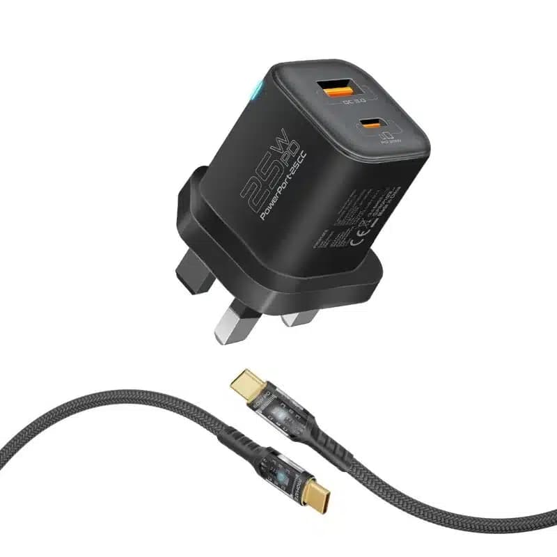 Promate PowerPort-25CC 25W Dual Port Adapter Combo with 60W Fast Charging USB-C Cable thumbnail 3