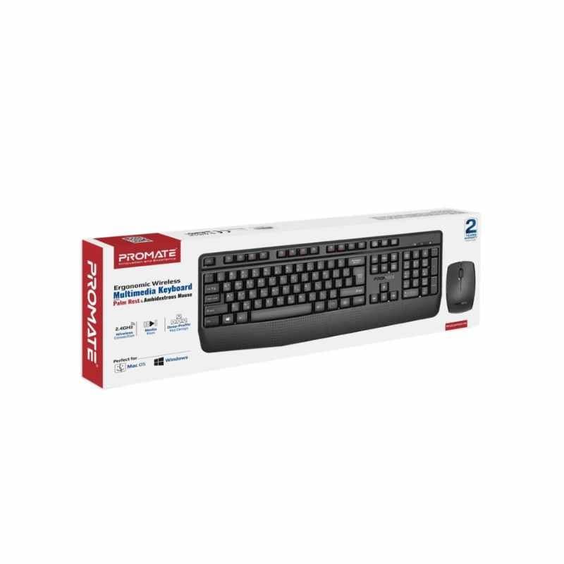 Promate ProCombo-14 Ergonomic Wireless Multimedia Keyboard with Palm Rest and Ambidextrous Mouse thumbnail 2