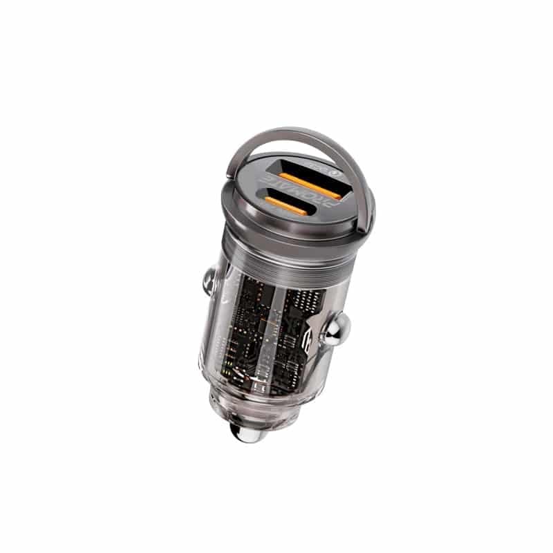 Promate TransDrive-65W 65W RapidCharge™ Transparent Mini Car Charger with Power Delivery & QC 3.0