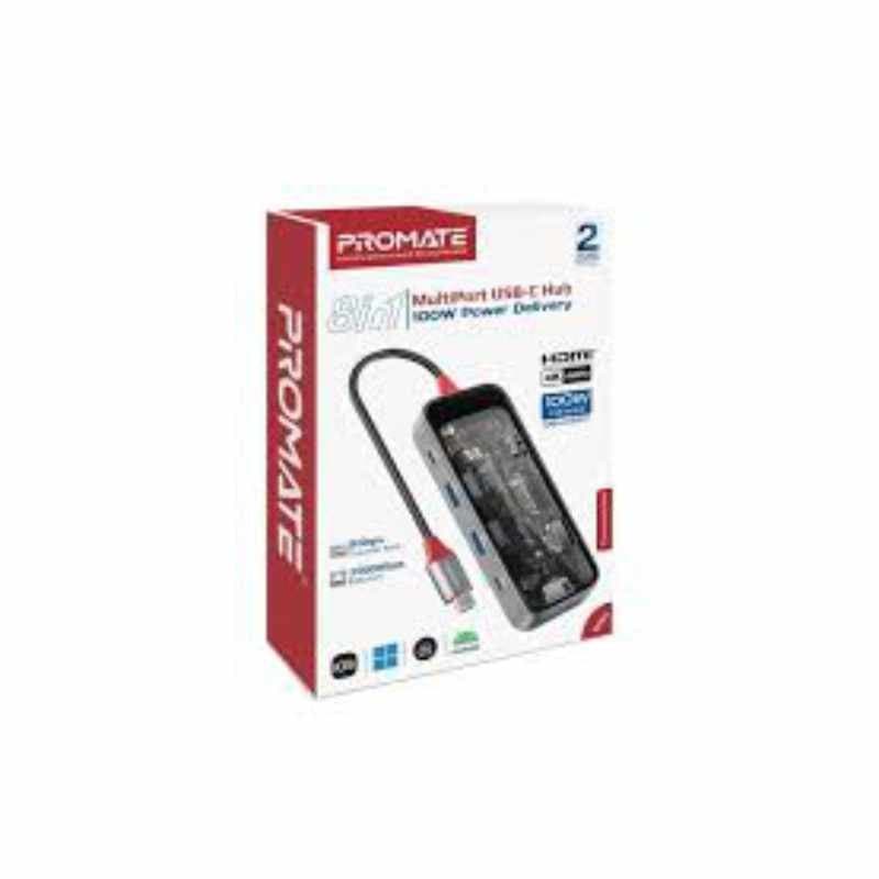 Promate TransHub-Mini 8-in 1 Transparent Ultra-Fast Multiport USB-C Hub with 100W Power Delivery thumbnail 2
