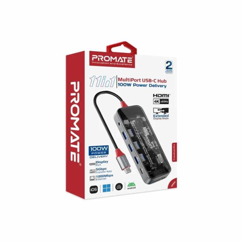 Promate TransHub-Pro 11-in-1 Transparent Ultra-Fast Multiport USB-C Hub with 100W Power Delivery thumbnail 2