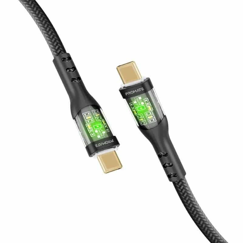 Promate TransLine-CC 60W Power Delivery Ultra-Fast USB-C Cable with Transparent Shells thumbnail 3