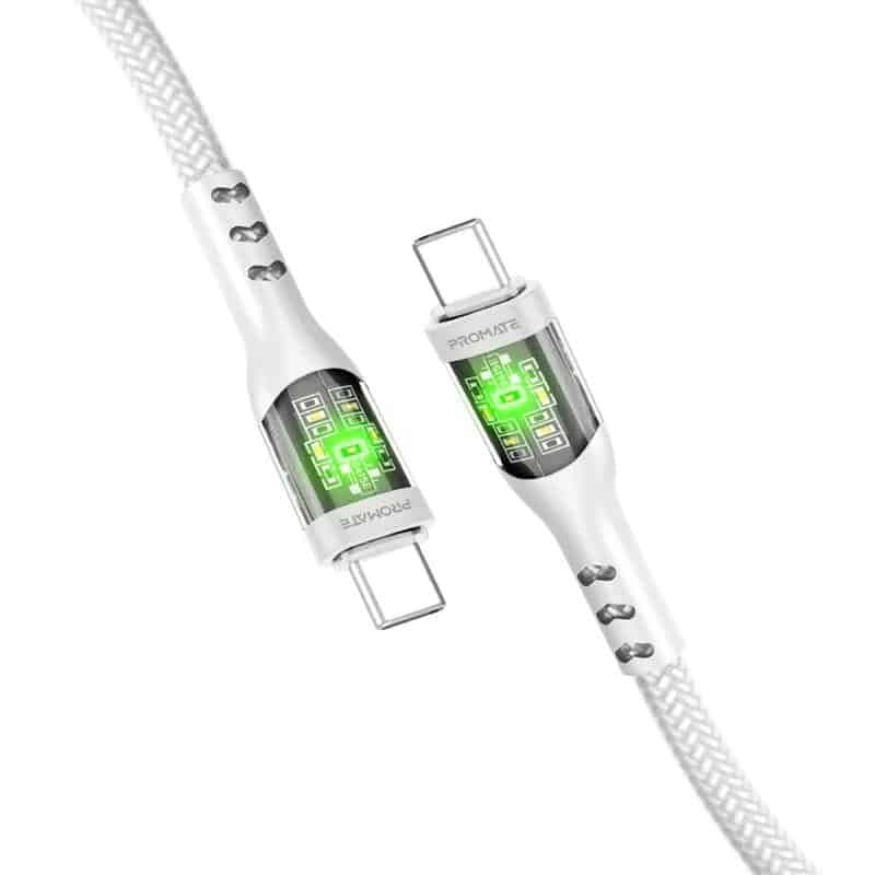 Promate TransLine-CC 60W Power Delivery Ultra-Fast USB-C Cable with Transparent Shells thumbnail 4