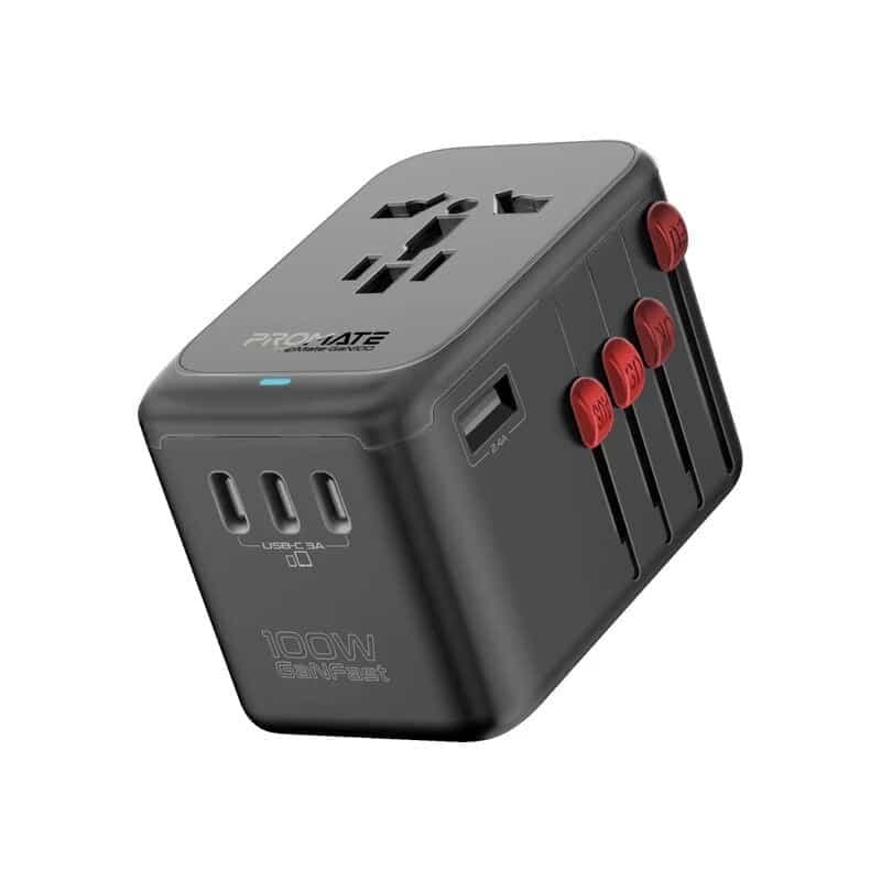 Promate TripMate-GaN100 100W Power Delivery GaNFast™ Multi-Port Travel Adapter