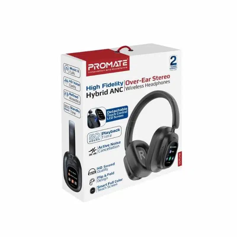 Promate VuTune High-Definition Hybrid ANC Headphones with Detachable Magnetic LCD Touch Screen Controller thumbnail 2