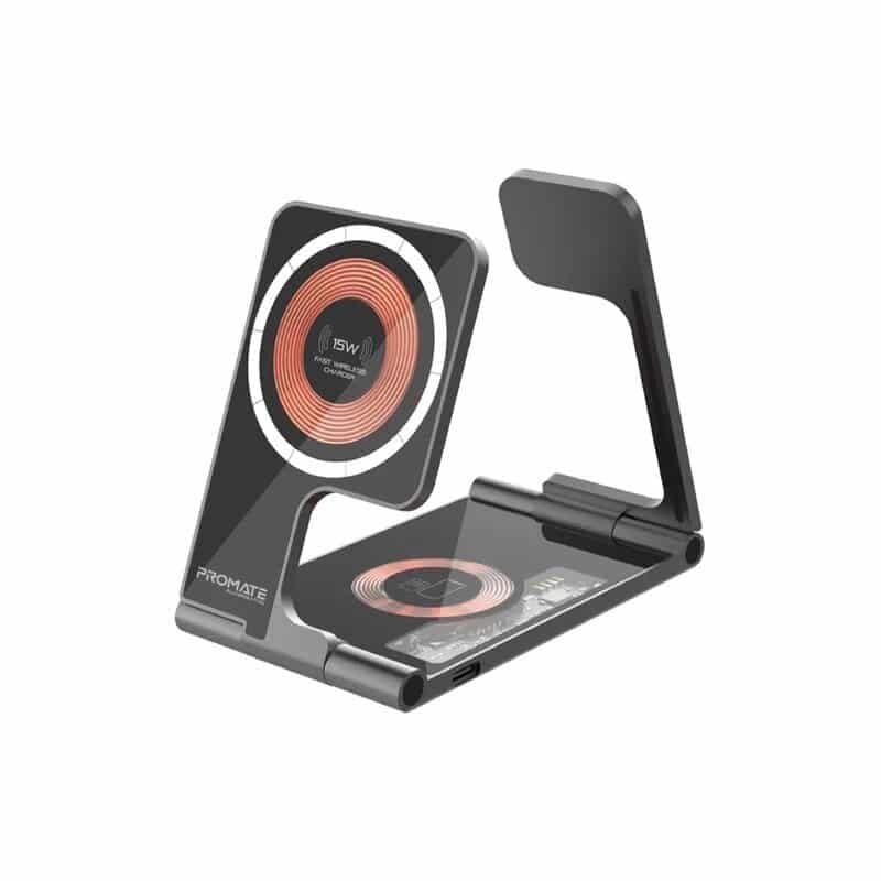 Promate AuraFold-Trio Ultra-Slim Transparent Foldable 15W MagSafe