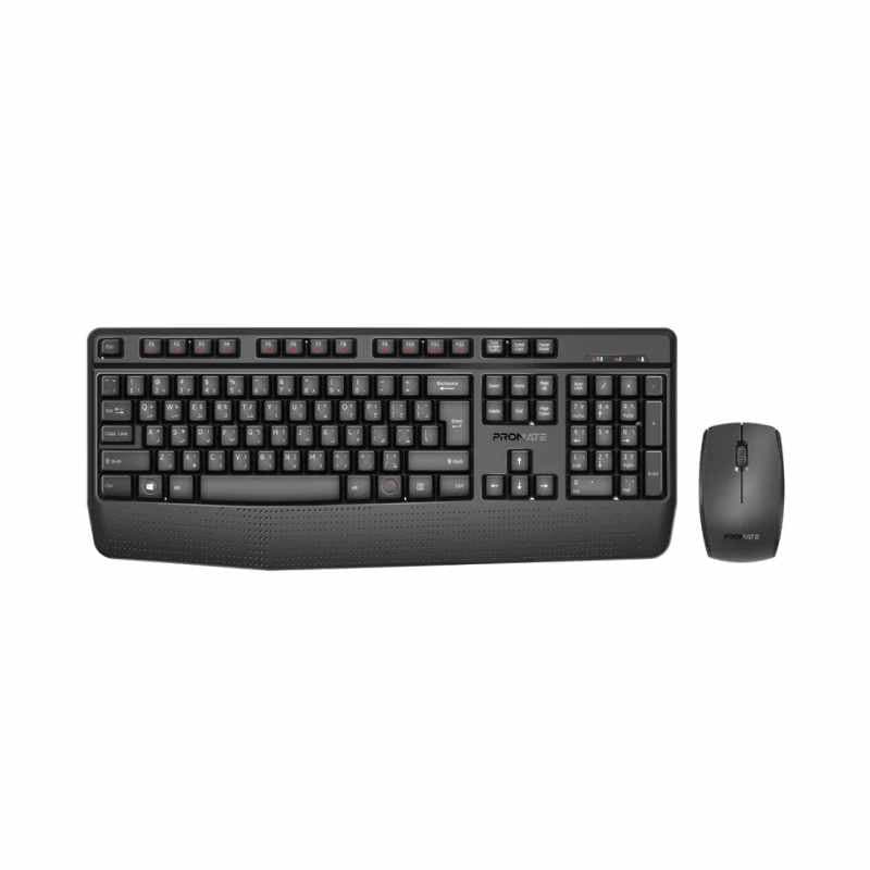 Promate ProCombo-14 Ergonomic Wireless Multimedia Keyboard with Palm Rest and Ambidextrous Mouse